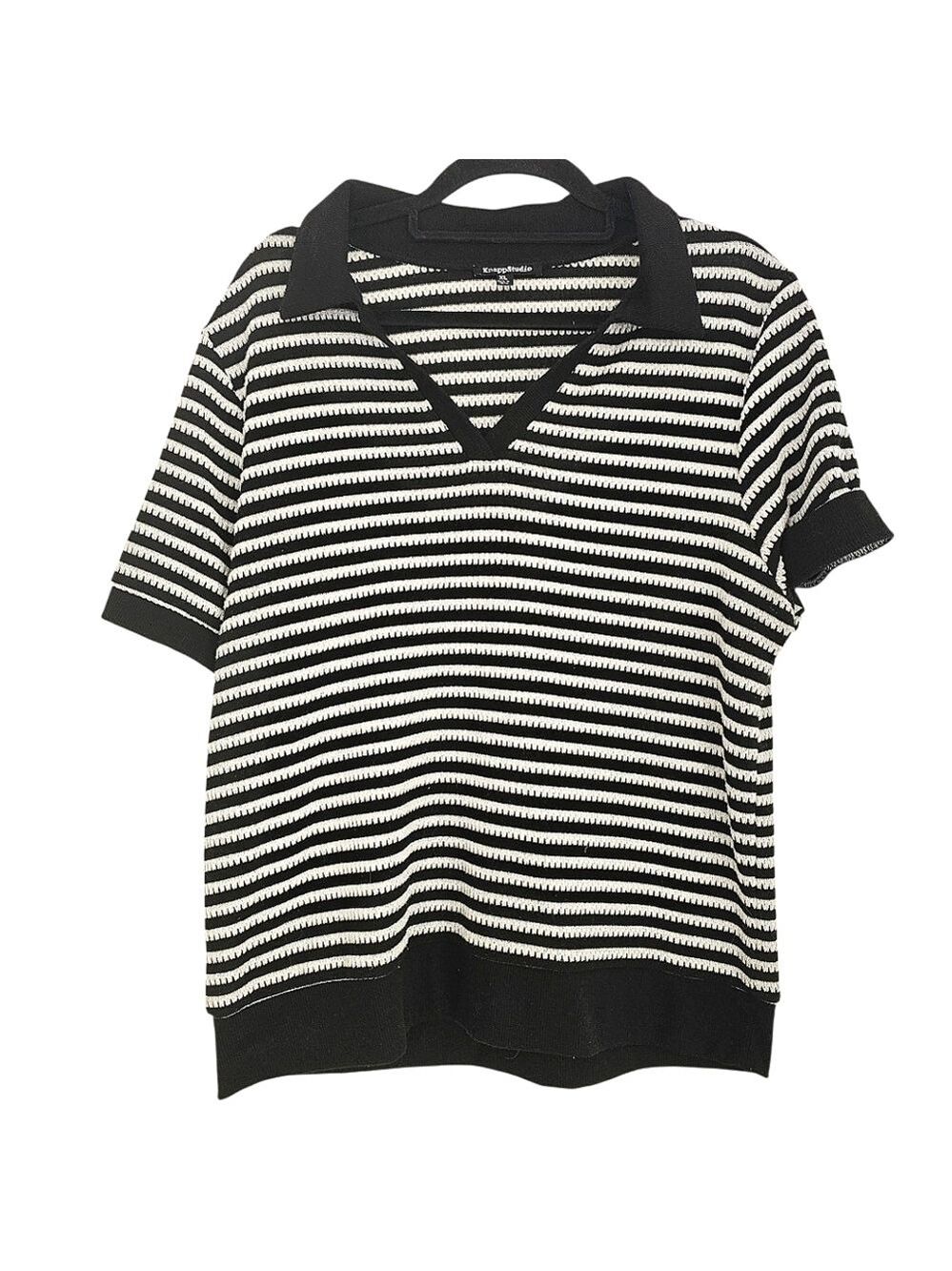 KNAPP STUDIO V Neck Short Sleeve Striped Top Size XL